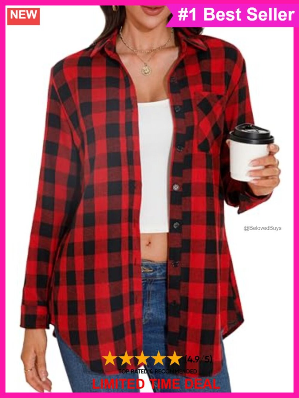 Womens Buffalo Plaid Flannel Button Down Shirt Long Sleeve Shacket